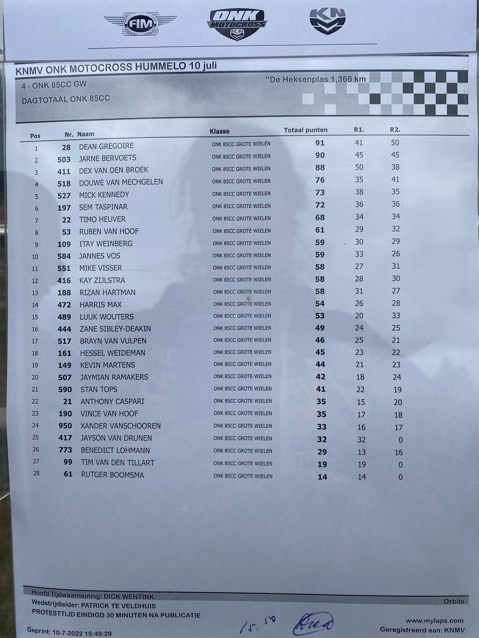Dex van den Broek pakt eerste manchezege en podium in het ONK 85cc grote wielen in Hummelo